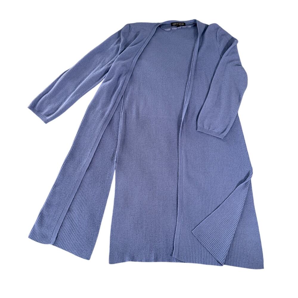Cable & Gauge Long Cardigan Sweater Women M Periwinkle Blue Open Front Duster - Picture 6 of 9